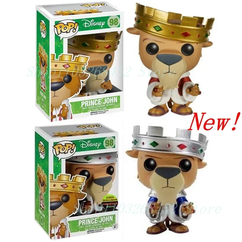 Funko Pop!!! Recién llegado Serie Disney Príncipe John # 98 corona de oro plata figura de acción modelo colección juguetes para regalo de decoración