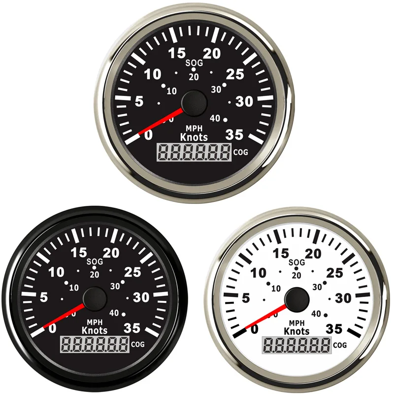 Boat Yacht Vessel Use 85mm 0-35Knots Show GPS Speedometers Sog 0-40MPH Speed Indicators Gauges with GPS Antenna & Red Backlight