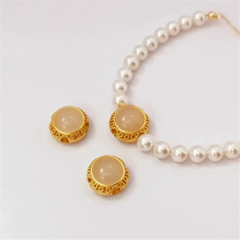 

Ancient-style Gold Accessory 18K Inlaid Jade Hollowed-out Bead Bracelet Necklace with Beads, Diy Handcrafted Jewelry Loose Beads