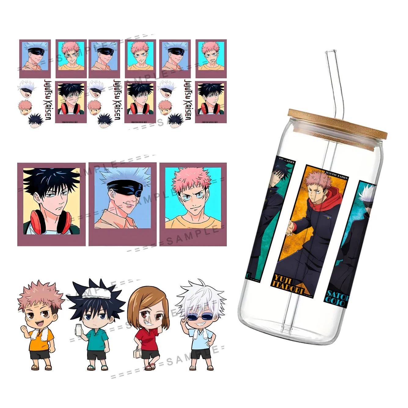 New Japanese Manga For Libbey 16oz Can Glass 3D Waterproof UV DTF Coffee Can Wrap Libbey Glass Wrap