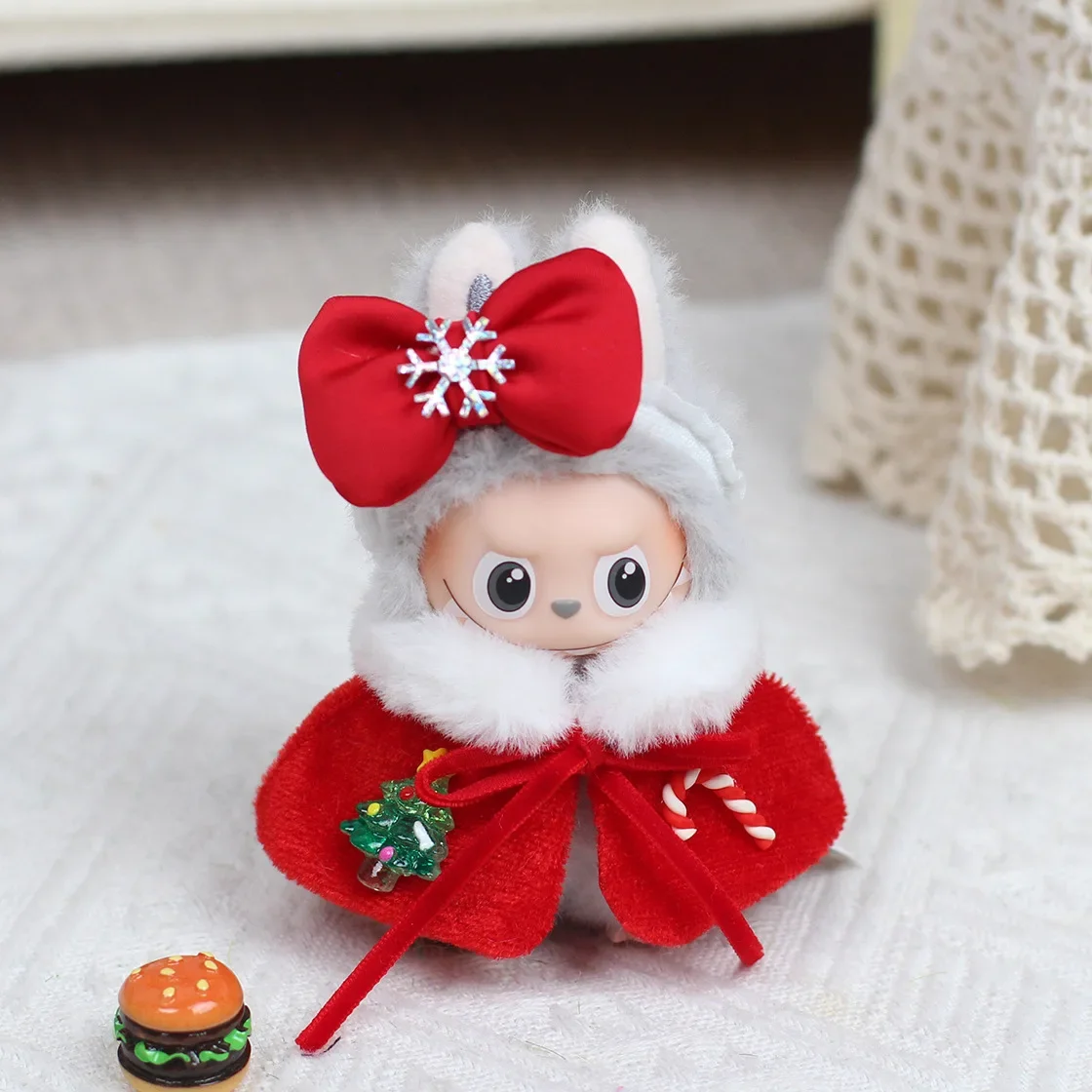 Para Labubu 4,0 Pin para ropa de amor capa de Navidad con lazo horquilla con capucha bufanda para muñeca Labubu accesorios