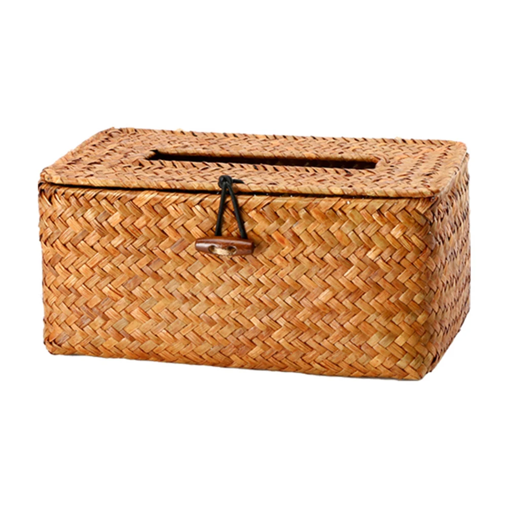 

Seagrass Tissue Box Light Brown Straw Paper Container Hyacinth Holder Weave Napkin Box Decorative Woven Tissue Holder Bathroom