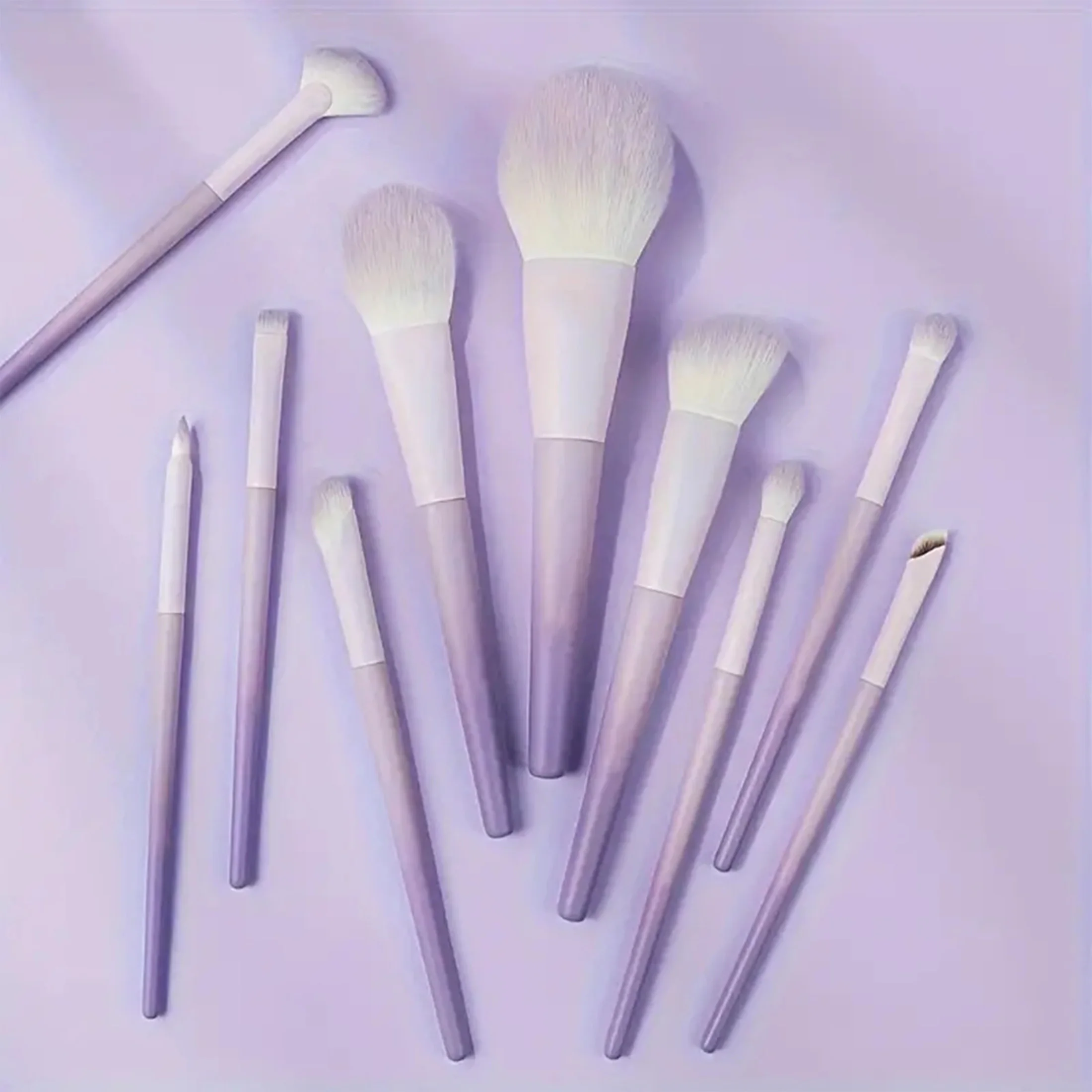 Purple 10pcs makeup brush set and purple Envelope storage bag Gradient Purple brush handle Loose brush Blush brush highlight bru