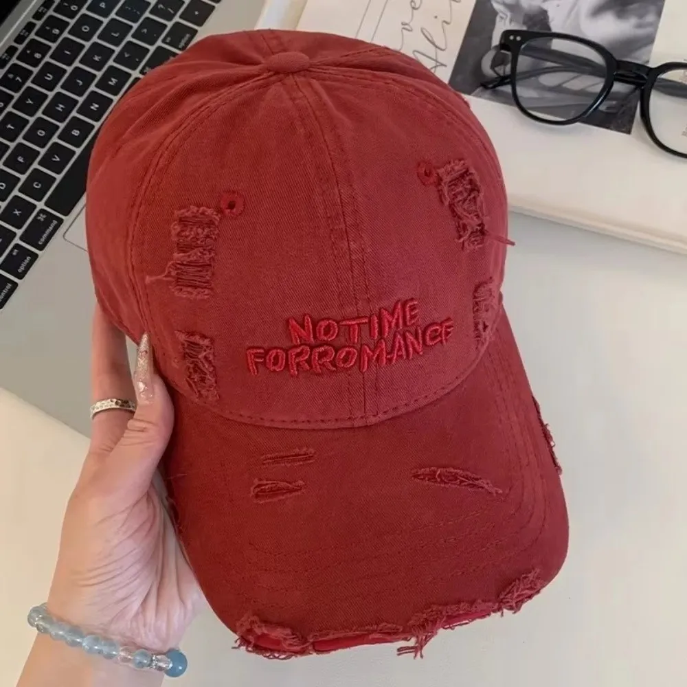 

Fashion Adjustable Ripped Baseball Cap Alphabet Embroidery Washed Cotton Holes Peaked Cap Visor Korean Snapback Cap Teenagers