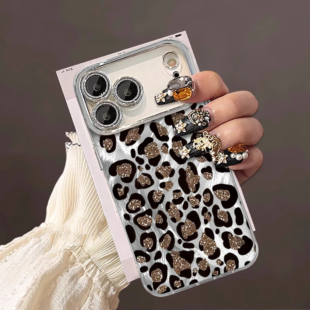 Galvanisierte Linsenschutz-Hüllen für iPhone 15 16 17 14 Pro Max Plus, iPhone 13 12 11 7 8 XS XR, Luxus-Leopardenmuster-Schutzhülle – Detail 4
