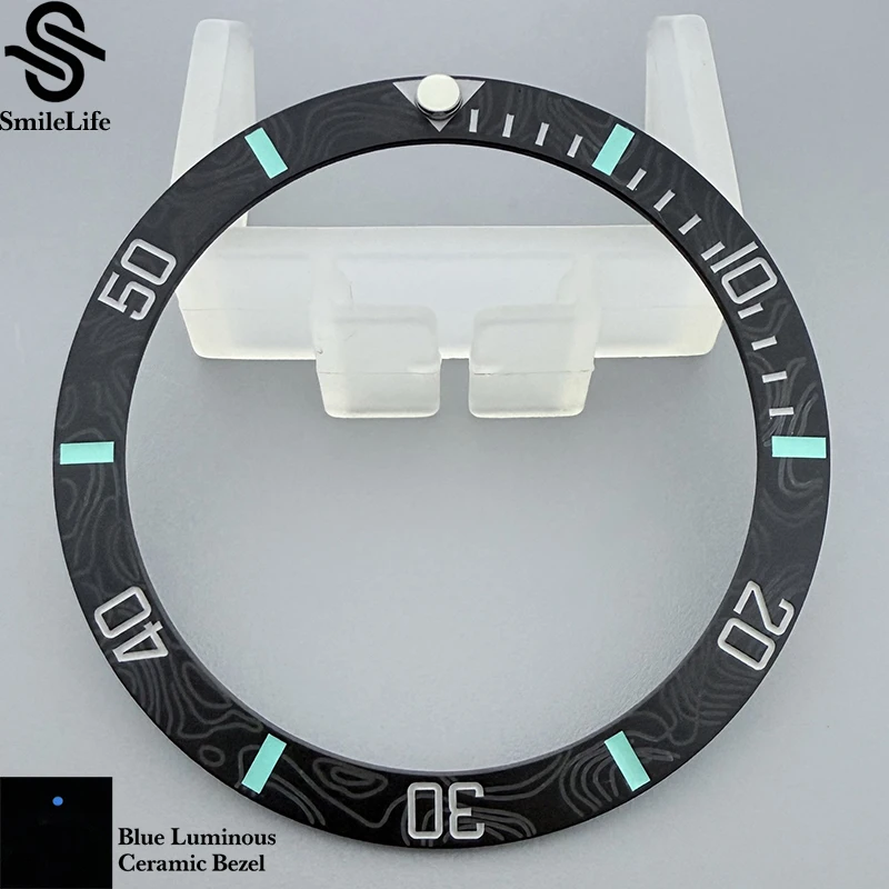 SmileLife 38-30.5mm Luminous Blue Curved Ceramics Bezel Insert Fit 40mm Watch Case NH35 NH36 Movement Bezel