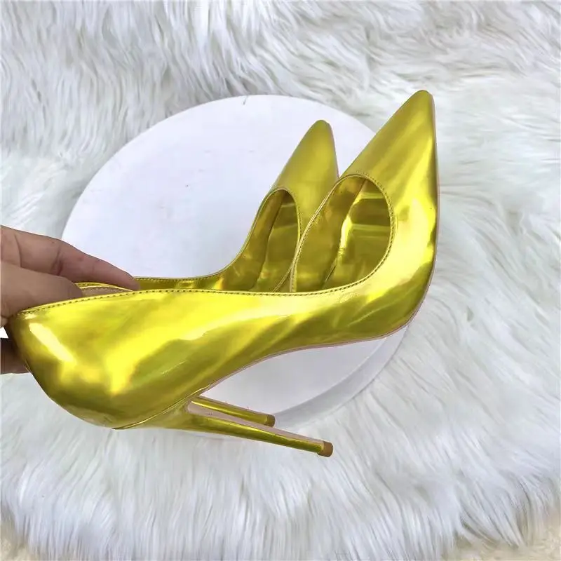 

Yellow Slip On Shallow Leather Pumps Thin High Heel Pointed Toe Fashion Sexy Summer Big Size 2024 Woman Shoes Zapatillas Mujer