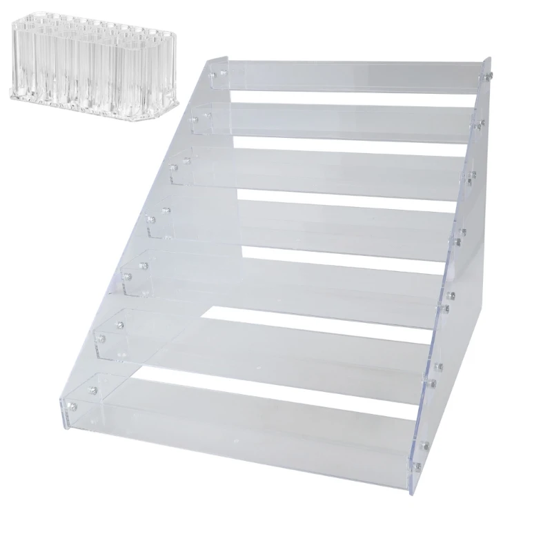 Clear Acrylic Paint Bottle Rack 7 Tiers Stand with 3 Compartment Brush Storage