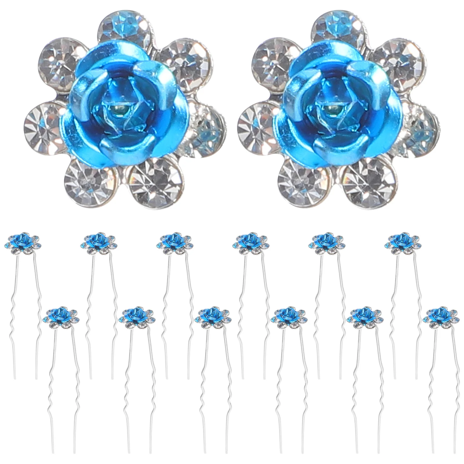 

20pcs Rose Crystal Hair Pins Rhinestone Hair Clips For Wedding Bridal Prom Party Daily Wear U Shaped Hairpins Accessories