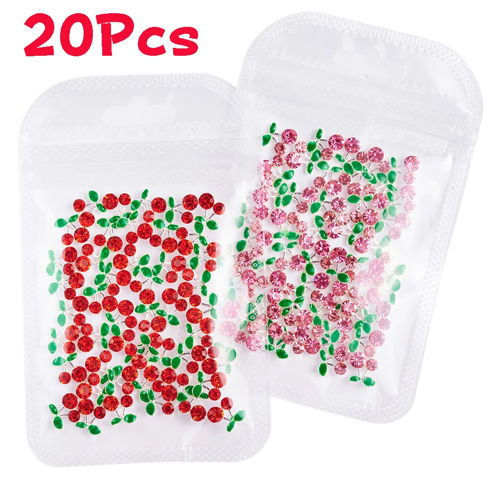 

20 шт. 3D-украшений для ногтей в виде вишни из сплава, роскошные красно-розовые вишневые плоды, кристаллы, стразы, DIY-украшения для ногтей, декор для нейл-арта