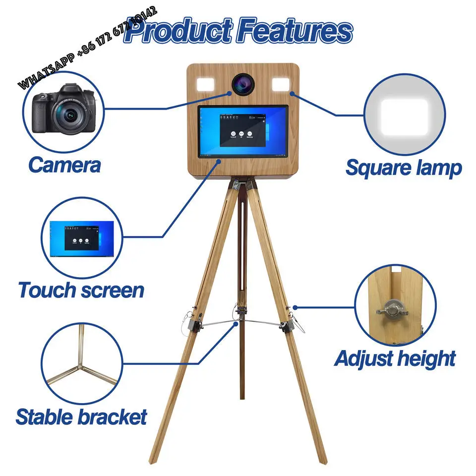 

Винтажная фотобудка с деревянной текстурой, сенсорным экраном 15.6 дюймов, для DSLR-камер, в элегантном ретро-стиле, деревянный корпус
