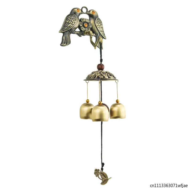 Auspicious Bird & Fortune Bag 3 Bells Wind Chime, Magnetic Door Hanging, Lucky Decor for Home, Shop & Garden