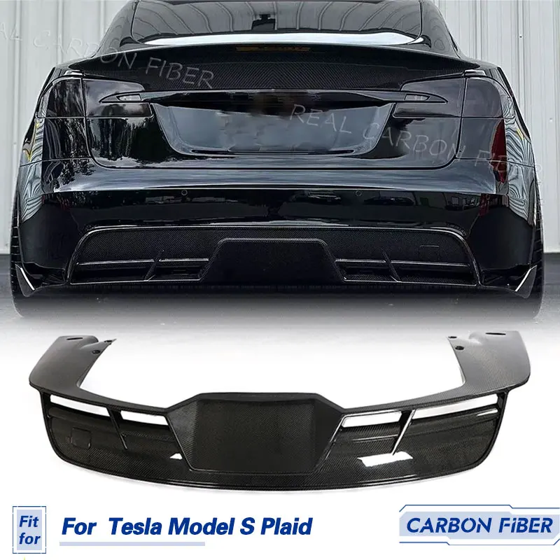 Car Rear Bumper Diffuser Lip Spoiler Carbon Fiber for Tesla Model S Plaid Sedan 4-Door 2021-2023 Rear Diffuser Apron Lip Guard