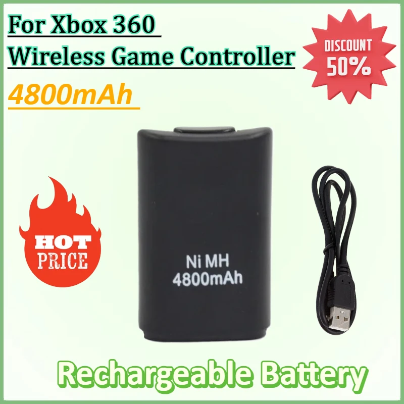 

New 4800mAh Rechargeable NI-MH Battery Pack Black for Xbox 360 Wireless Game Controller Gamepads with USB Charging Cable