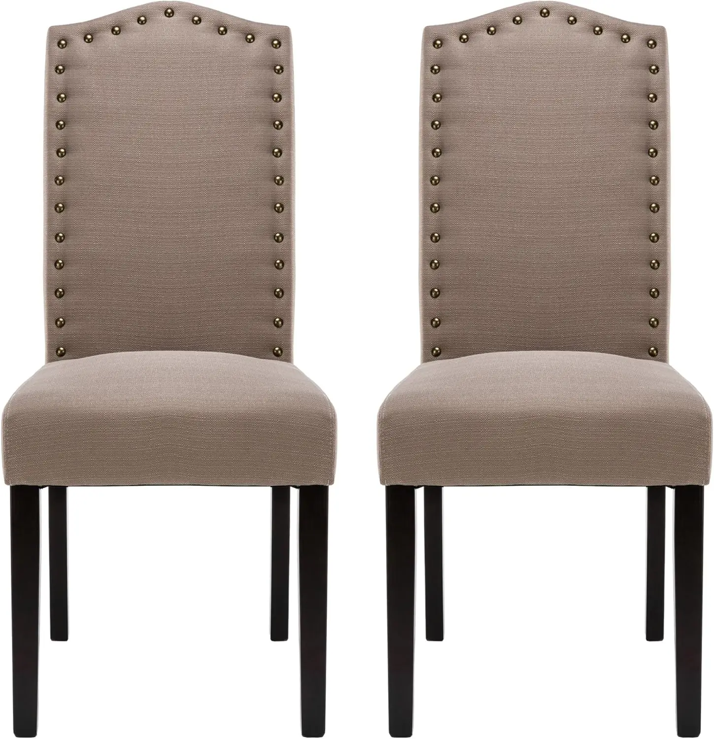 Upholstered Dining Room Chair Set with Copper Nailhead Trims, Arched Backrest Armless Design Padded Cushion,Set of 2(Gray)