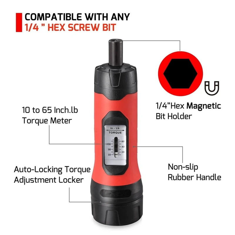 Preset Adjustable 10-65In.Lb Manual Torque Screwdriver Window Torque Screwdriver Bicycle Repair Tool