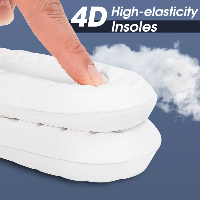 4D Latex White Sport Insoles Men Women Deodorant Cushion Arch Support Running Shoe Pad Shock Absorbing Orthopedic Foot Inserts