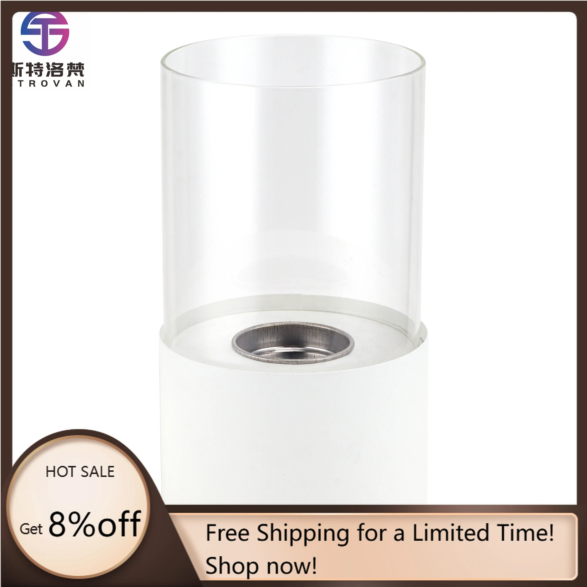 STLF LZS Round White Metal Candle Holder with Glass for Tealight Candle Holder  for Home Decor (US Stocks)