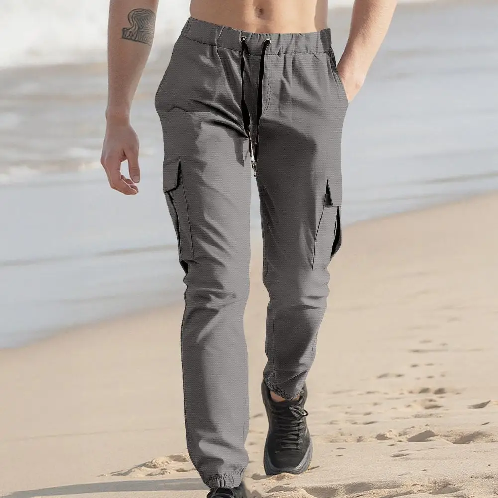 

Мужские брюки-карго с завязками на талии, зауженные повседневные брюки-джоггеры с множеством карманов, мужские брюки-слаксы с завязками на талии