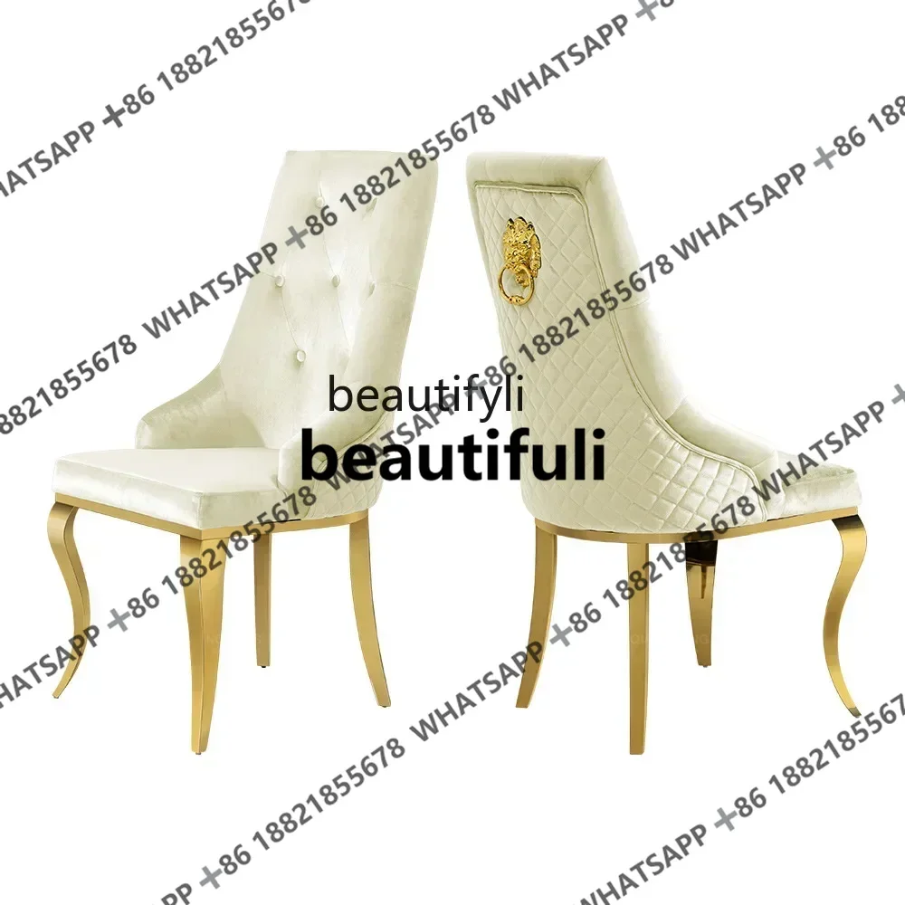ss25 Stainless steel modern hotel dining chair high-end soft bag white fashion restaurant chair light luxury velvet back chair