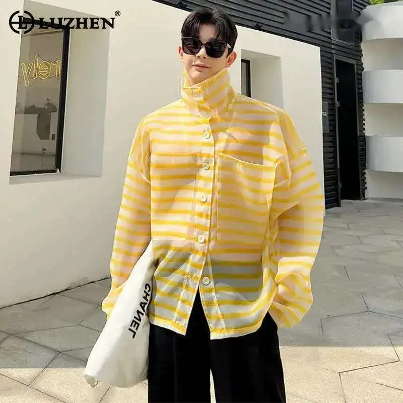 

LUZHEN Stripe Summer Stylish Loose 2025 Translucent Design Autumn Casual Shirt Jacket Men's Sunscreen Clothes Tops Beach LZ9576