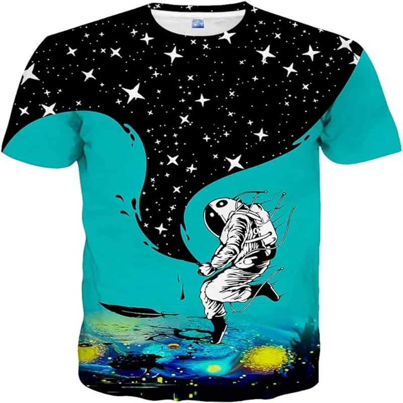 Summer Starry Sky Fantasy graphic t shirts Men Casual Fashion Cool Short Sleeve Personality Trend Printed Universe Pattern Tees