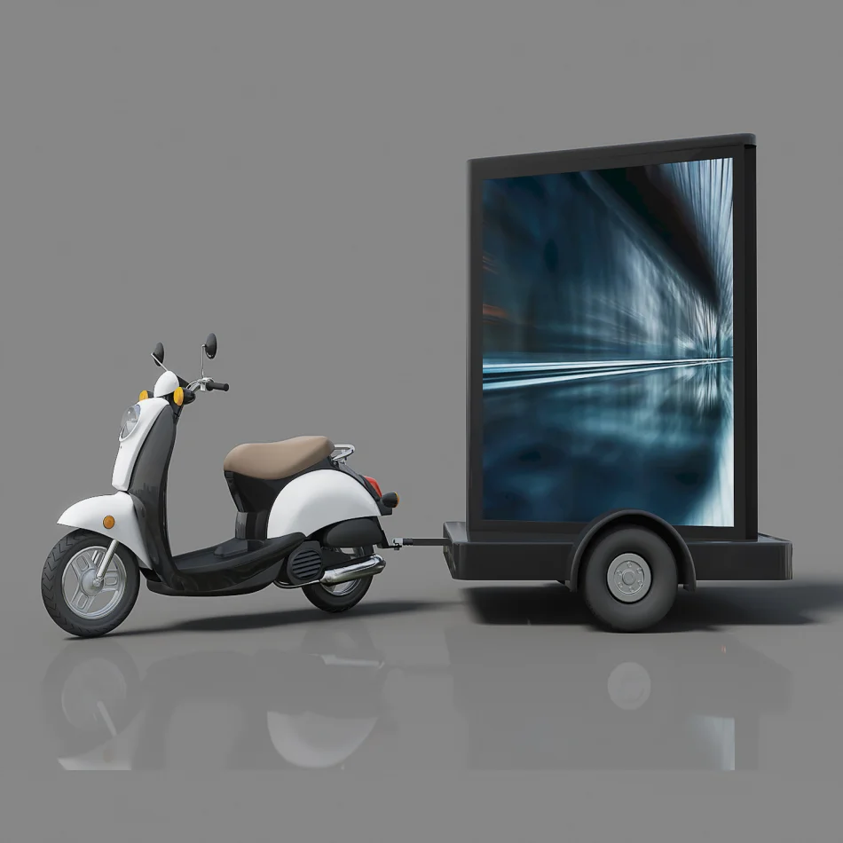Pantalla LED comercial P2.5 para exteriores, pequeña pantalla móvil de publicidad en remolque, vehículo eléctrico, pantalla dinámica de sonido de alta definición.