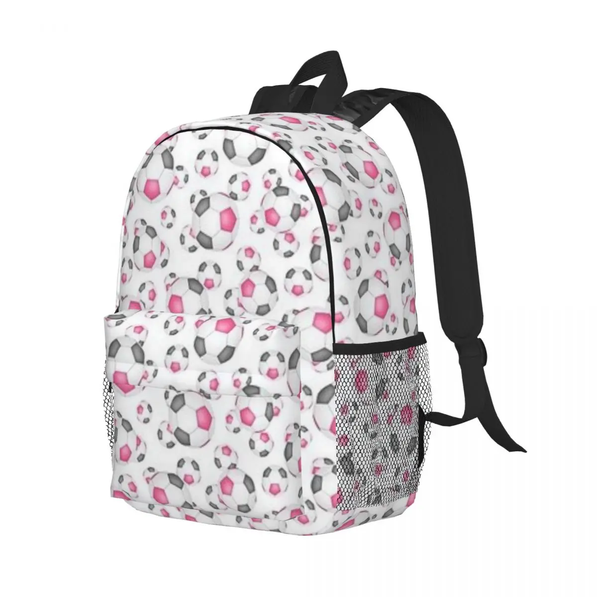 Cute Pink Gray And White Soccer Balls Pattern ｠Backpacks Teenager Bookbag Students School Bag Travel Rucksack Shoulder Bag