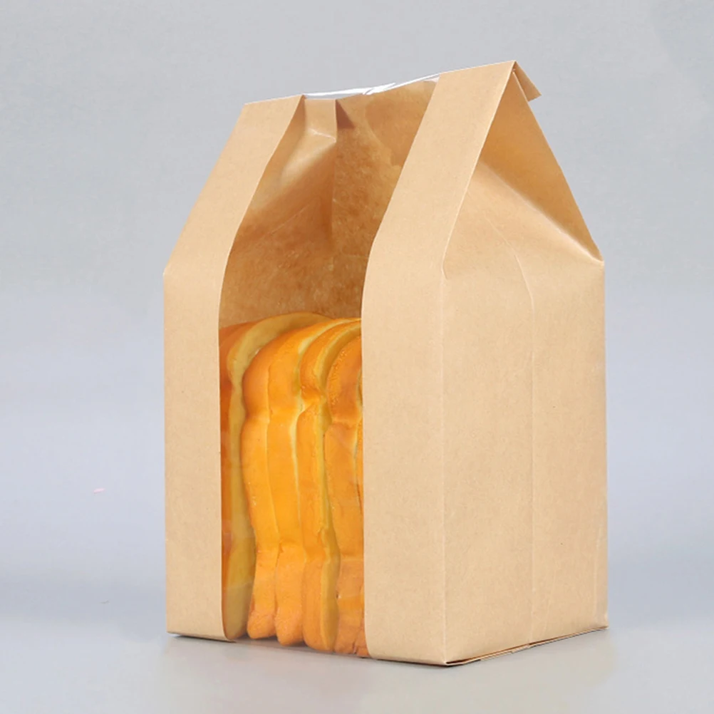 

1 Set Of Bread Bags With Clear Window Paper Bakery Packaging For Bread Cookies Donuts Toast Gift Household Storage Treat Bags