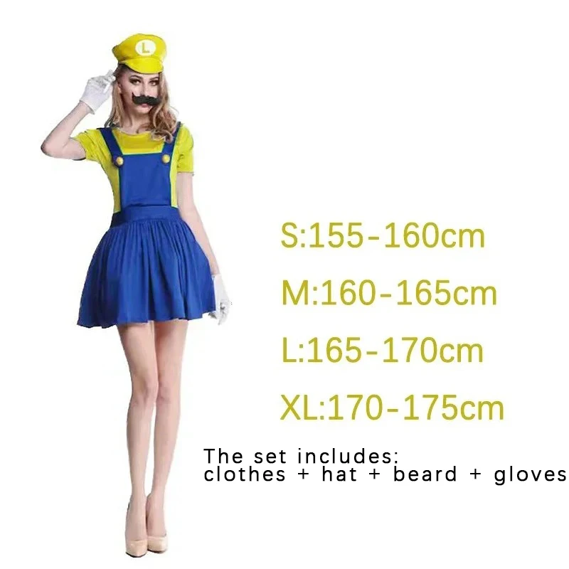 Game Marios Super Luigi Brothers Uniform Set Cosplay Kostuums Grappige Anime Volwassen Mannen Jumpsuit Vrouw Jurk Halloween Kostuum