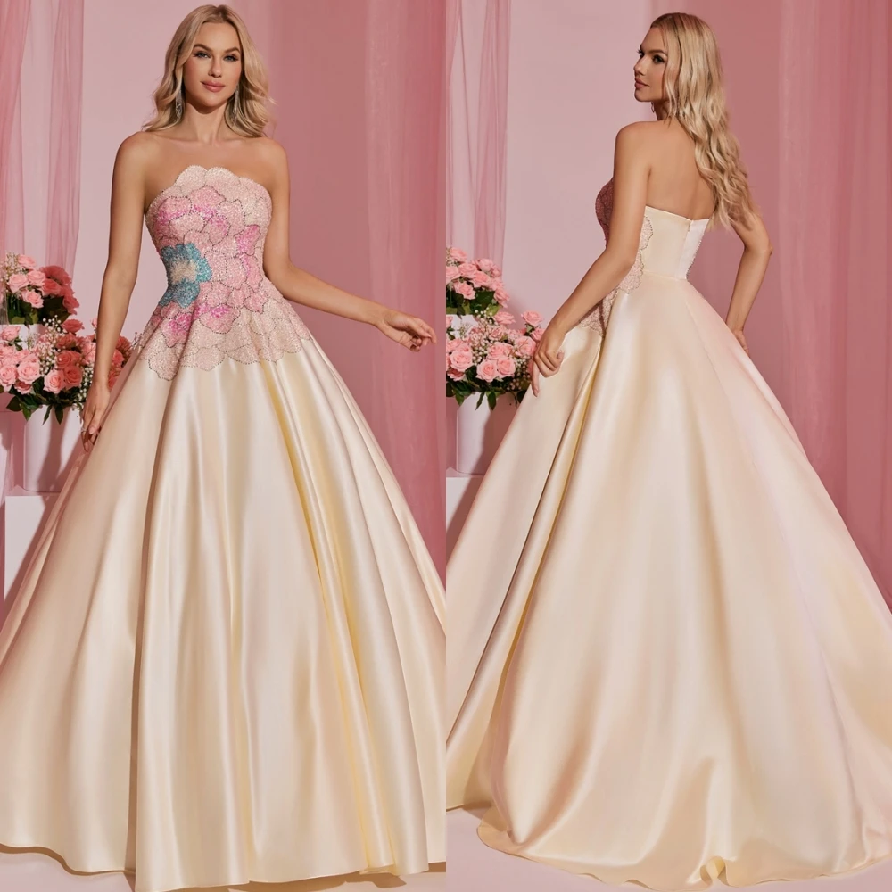 

Customized Elegant Strapless Evening Dress and Exquisite Satin Special Occasion Gowns and Temperament Crystal Prom Dresses