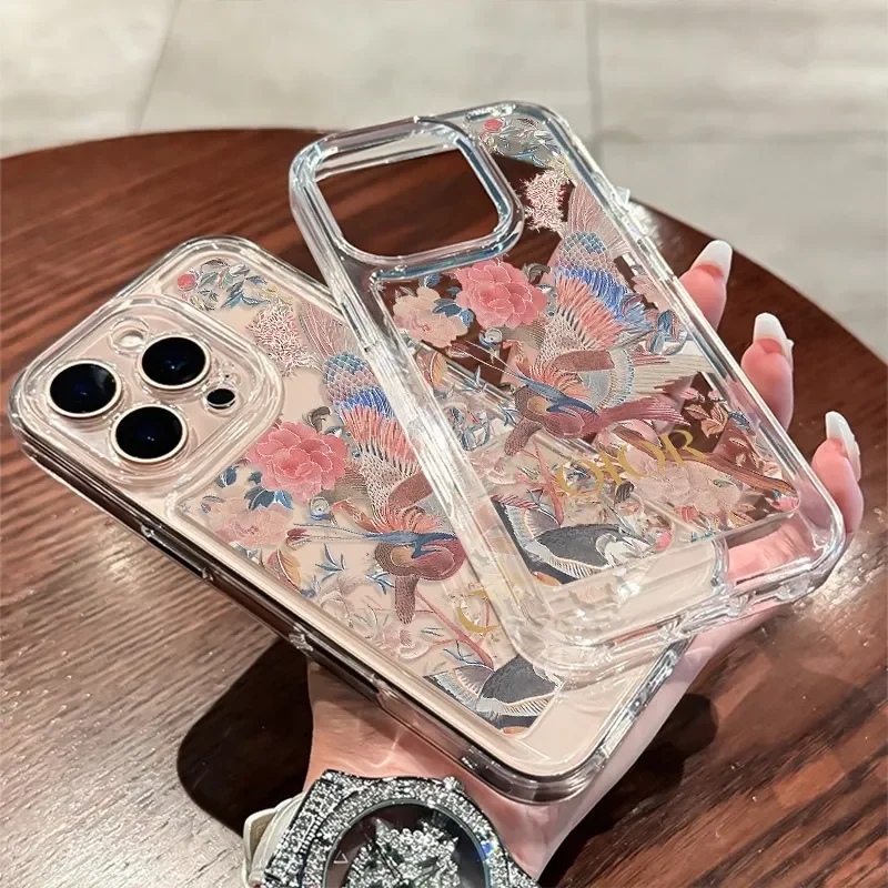 

Чехол для телефона для iPhone 16, 15, 14, 13, 12, 11 Pro Max Plus, китайский стиль, цветочный птичий принт, INS Art, противоударный защитный мягкий чехол
