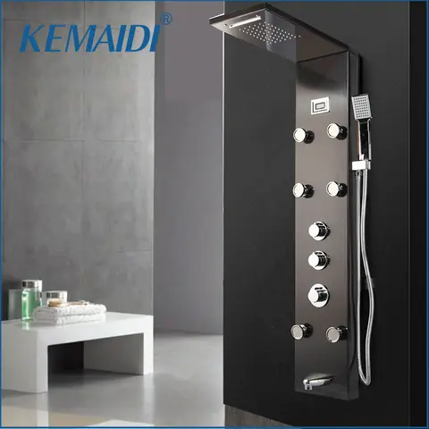 KEMAIDI Bathroom Shower Panel Tower System Brushed Stainless Steel Multi-Function Shower Panel with Spout Rainfall  Massage Jets