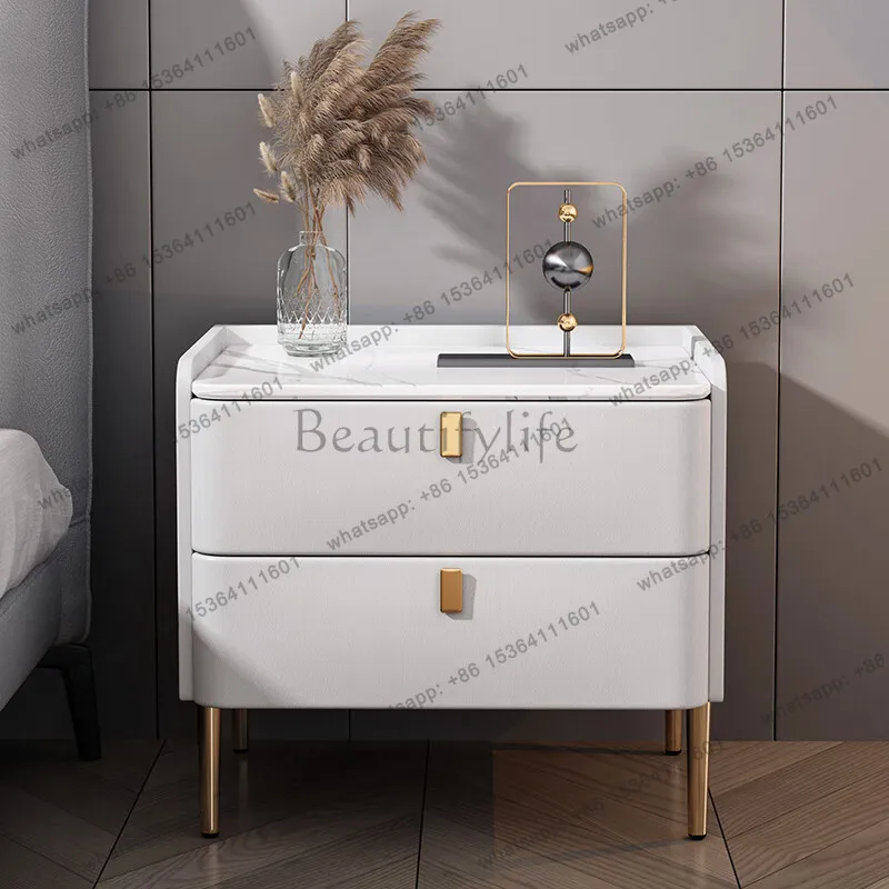 YJ Slate all solid wood leather small bedroom household bedside storage cabinet bedside table
