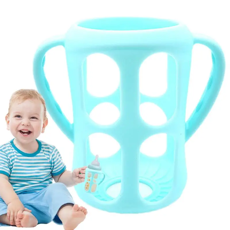 Kid Bottle Holder Feeding Bottle Grip Soft Comfortable Silicone Sleeve Kids Bottle Accessories Double Handle Bottle Grip For