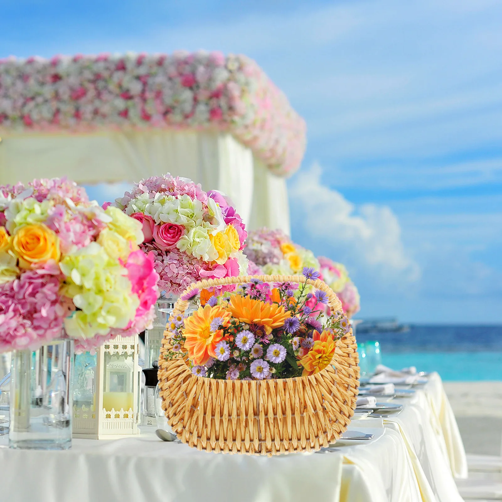 

1 Pc Hand woven Flower Basket Imitation Rattan Wedding Baskets for Gifts Holding Rose Petals Decorative Storage Woven Basket