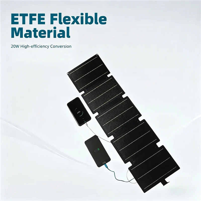 

5 Folds Flexible Solar Charger ETFE Solar Panel with Type-C USB Ports for Outdoor Camping Hiking Mobile Emergency Power Supply
