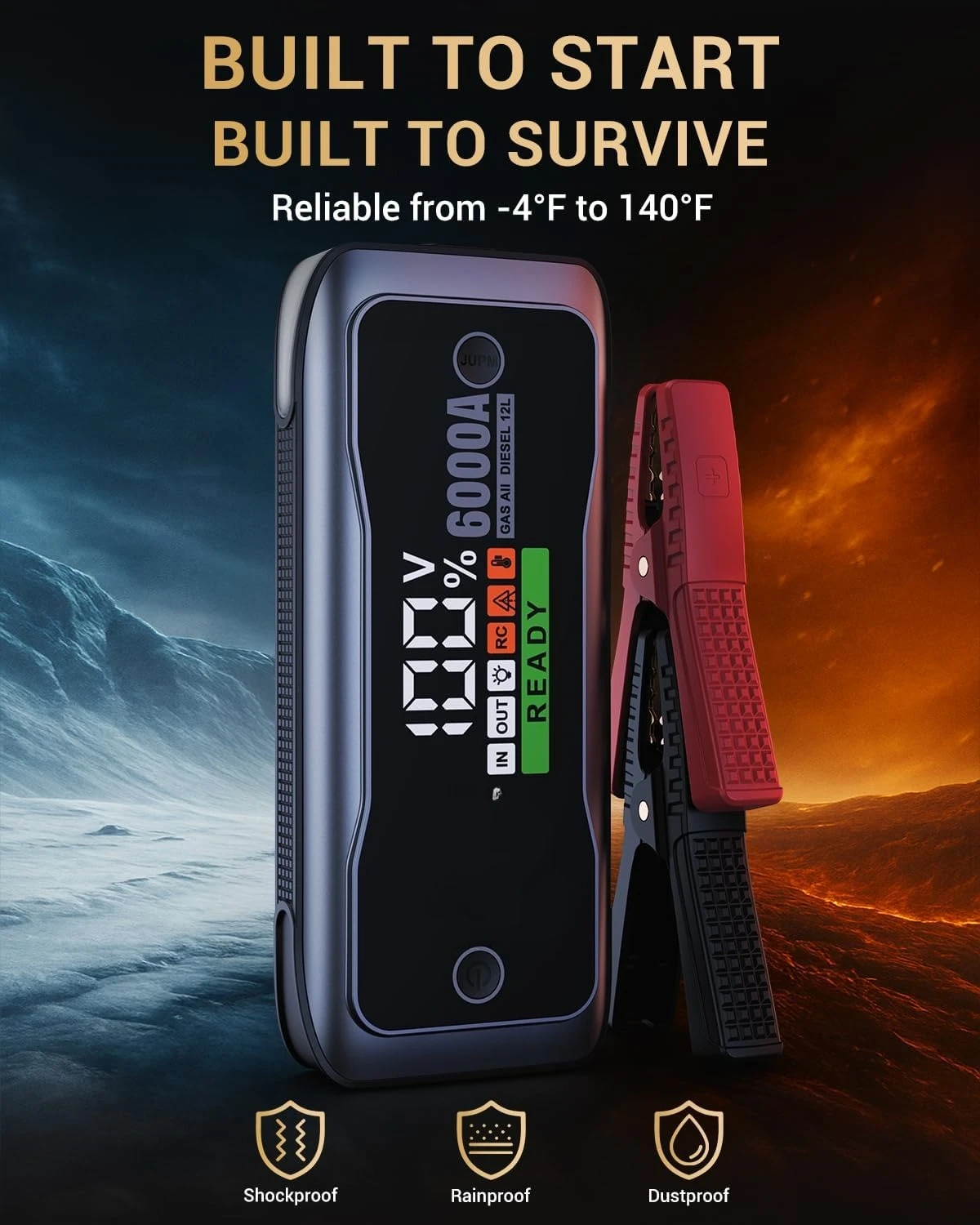 M8 6000A カーバッテリージャンプスターター、スマートHDディスプレイ、PD 60W急速充電、12Vバッテリージャンプパック、ポータブルジャンプボックス·大特価