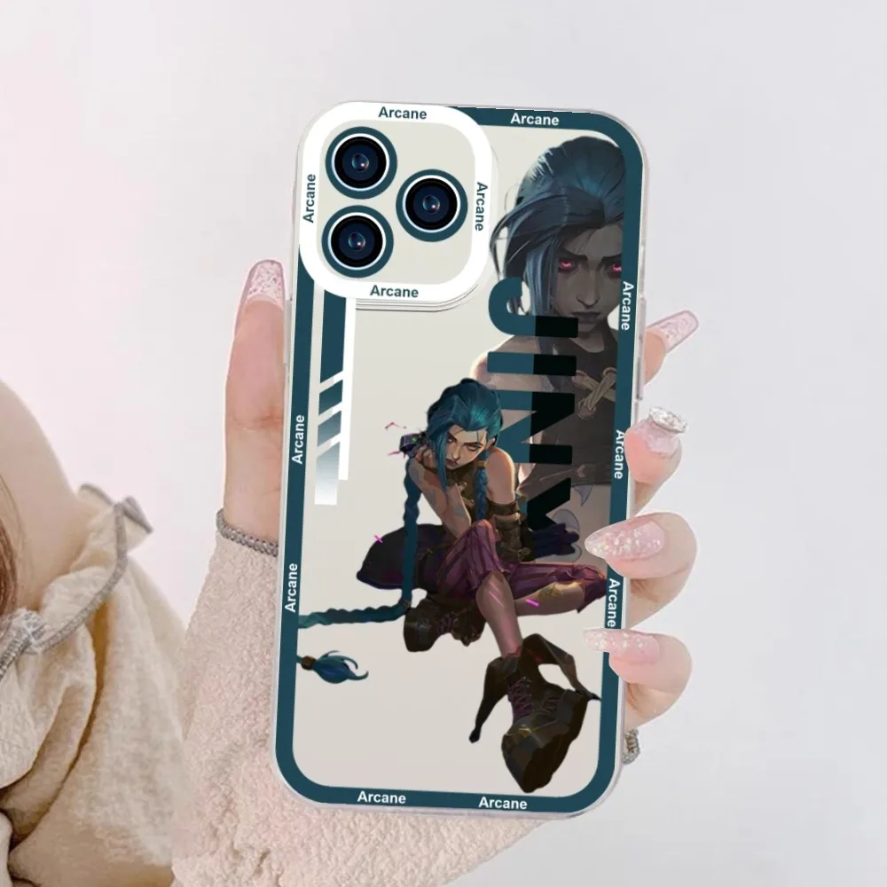 Arcane Jinx Anime Phone Case For iPhone 11 12 Mini 13 14 Pro Max Transparent Shell