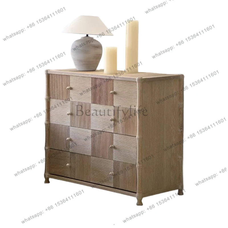 

French retro solid wood bucket cabinet wabi-sabi bedroom storage cabinet