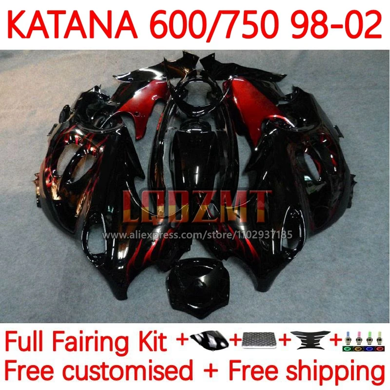 Body For SUZUKI KATANA GSXF 750 600 GSXF750 GSXF600 1998 1999 2000 2001 2002 GSX600F 98 99 00 01 02 Fairing 92No.12 Red flames