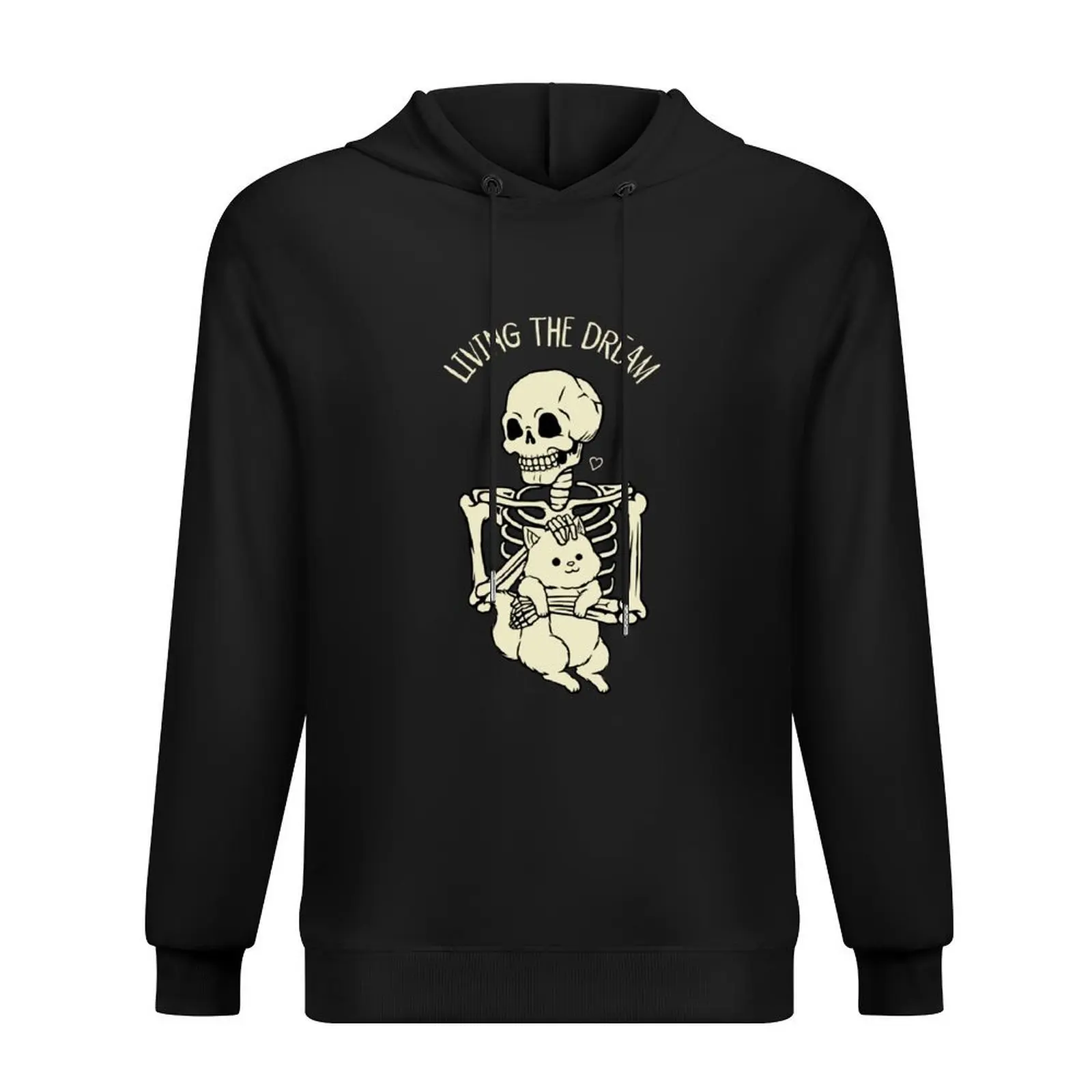 

Living The Dream Skeleton Cat by Tobe Fonseca Hoodie hooded shirt men's sweat-shirt set male clothes men wear tracksuit men