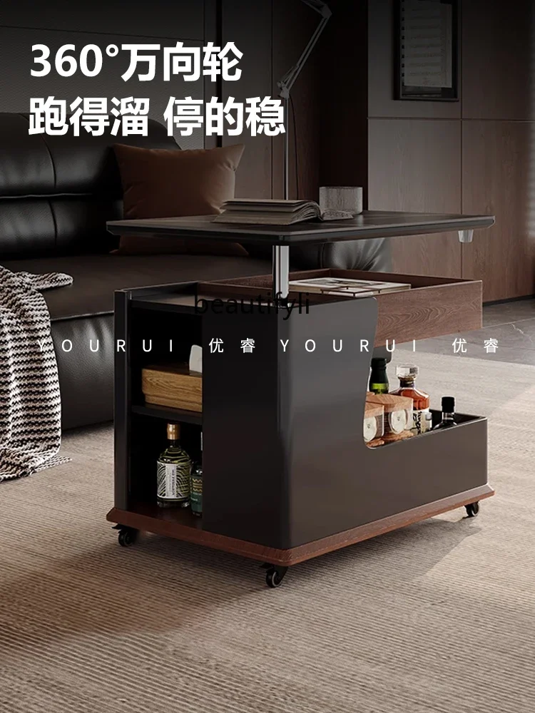 

xzHousehold Sofa Side Cabinet Italian Minimalist Bedside Table Multifunctional Shelf Movable Cart