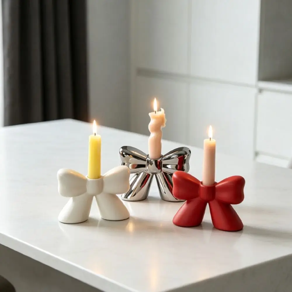Creative Ceramic Candle Holder Korean Style Minimalist Bow Candle Stand French Elegant European Style Bowknot Candlestick