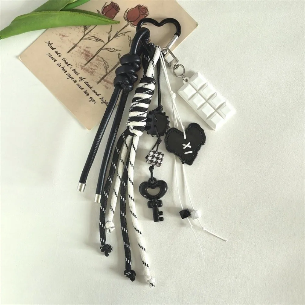 Y2k Acrylic Heart Keychain Hand-Woven Anti-Lost Braided Rope Key Chain Heart-shaped Macaron Color Bag Pendant Girls Gift