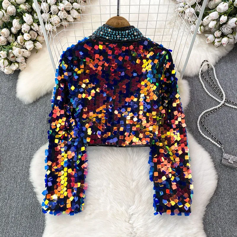 2024 Spring and Autumn Long Sleeves Shining Jacket Streetwear Sequins Unique Designer Coat Outerwear