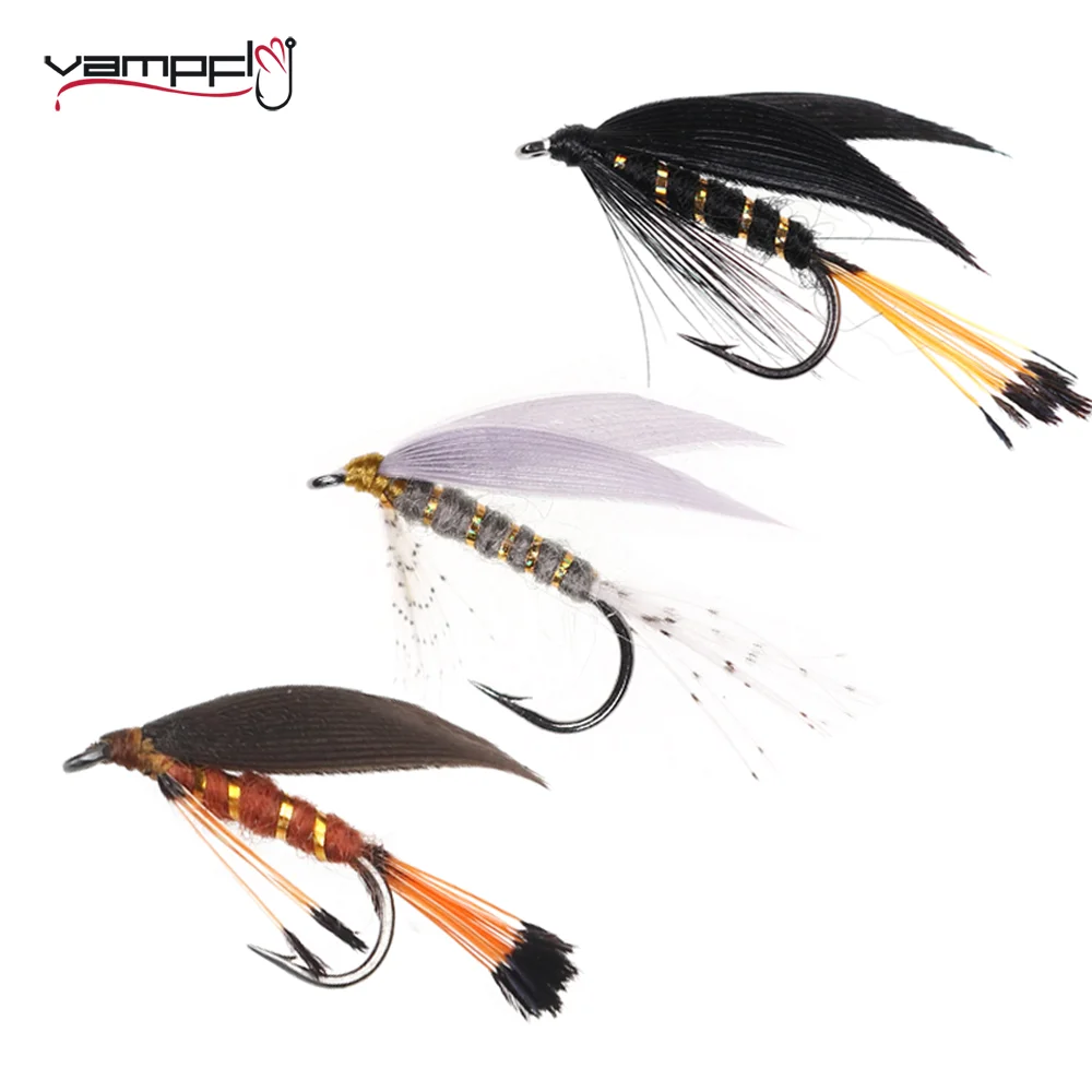 

Vampfly 6pcs Fly Fishing Wet Flies #12 Fly Tying Hook Duck Wing Pheasant Tippets Tail Nymph Larva Trout Fishing Lure Baits