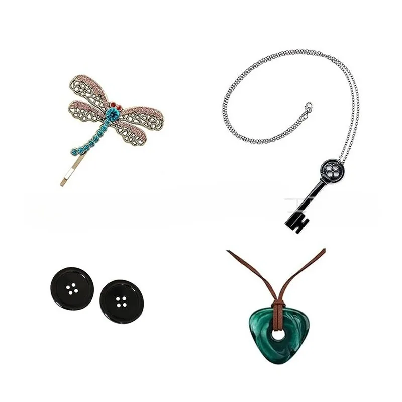 Hot Movies Coraline Cosplay The Key Necklace Props Hairclip Button Glasses Eyeglasses Gloves Set Birthday Gifts view 6