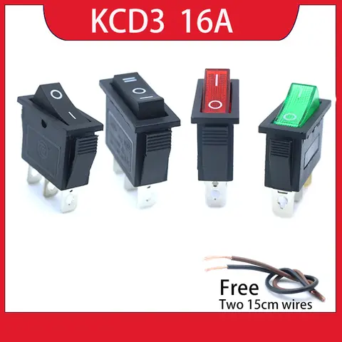 KCD3 로커 스위치 1개, 3핀, ON-OFF-ON, 조명이 있는 2 위치, 가전 및 기계용 AC 전원 스위치 16A 250V/20A 125V.