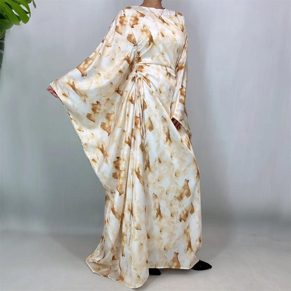 Ramadan Mode Batwing Hülse Satin Schmetterling Abaya Islam Muslimischen Maxi Kleid Kebaya Frauen Kaftan Robe Musulmane Femme Vestidos